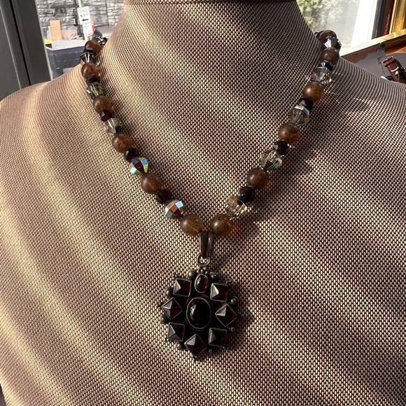 925 amber quartz heavy 30g multi stone sun charm necklace boho crystals - Picture 7 of 8